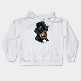 Rottweiler Funny Top Hat Kids Hoodie